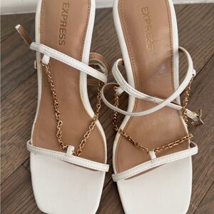 Express Women's Cream and Tan Sandals with Gold Chain